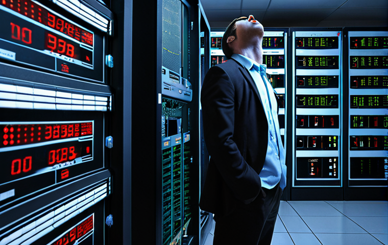 **

Server room with glowing monitors displaying real-time performance metrics. A frustrated system administrator is visibly relieved as an alert system identifies and resolves a potential server issue. The overall feeling is one of calm restored from impending chaos.

**