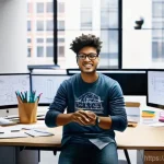 서버 환경의 분리 개발 스테이징 프로덕션 - **Prompt for Development Environment:**
    "A vibrant and creative scene in a modern tech office. A...