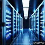 리버스 프록시 서버 설정 가이드 - A sleek, modern server room with rows of illuminated server racks connected by glowing network cable...