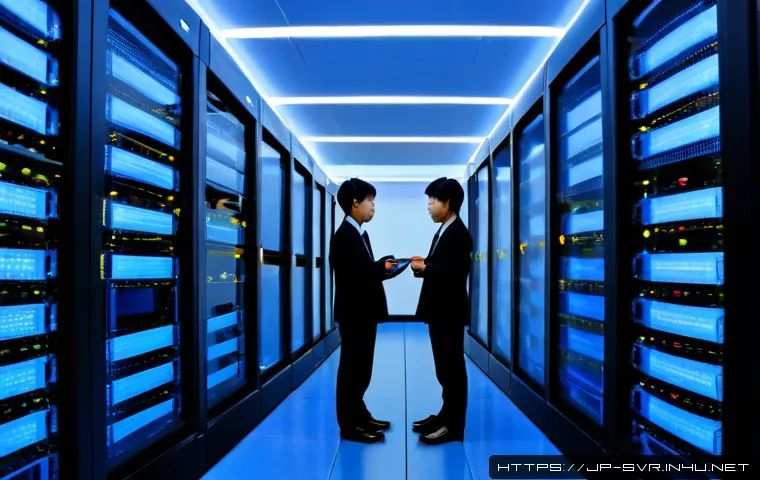 서버 이중화와 고가용성 설정 방법 - Photorealistic modern data center in Japan, two identical server racks operating side by side with n...