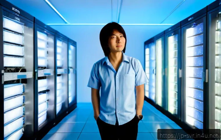 서버에서 데이터 압축 기술 활용 - Photorealistic modern Japanese data center, a skilled IT engineer in a neat business-casual outfit m...